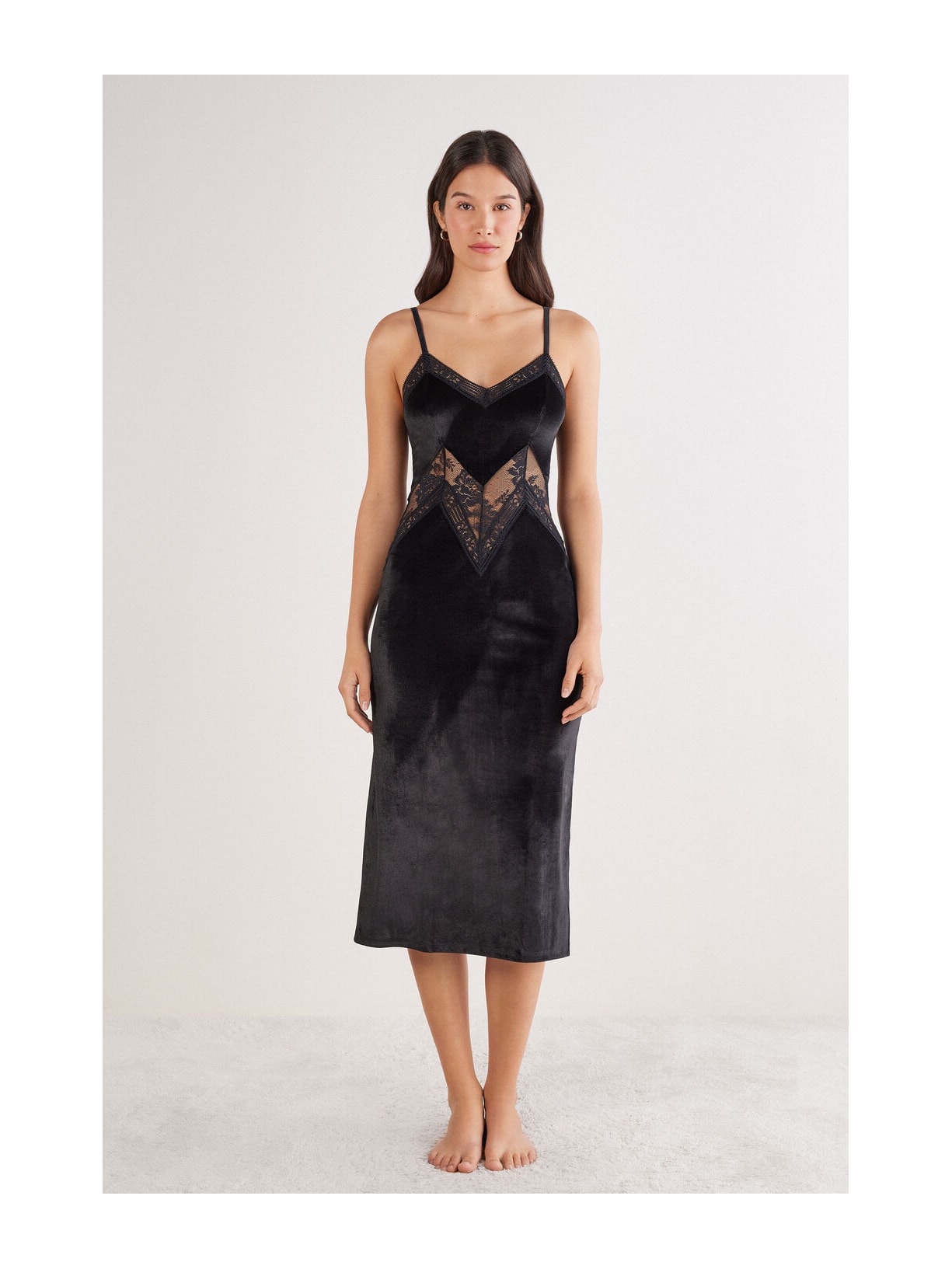 Camisola Longa Em Veludo e Renda La Femme Fatale Preto Intimissimi