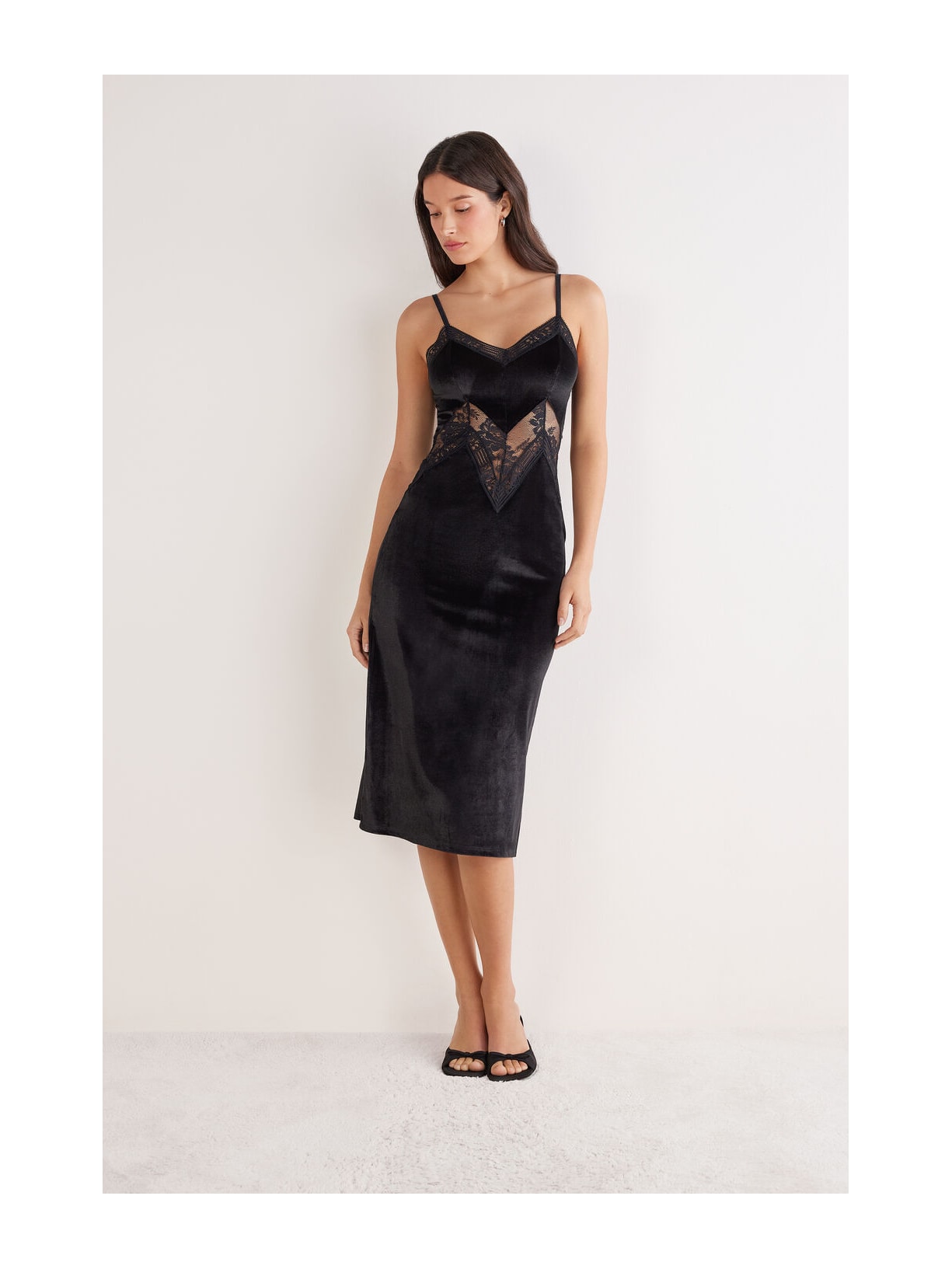 Camisola Longa Em Veludo e Renda La Femme Fatale Preto Intimissimi