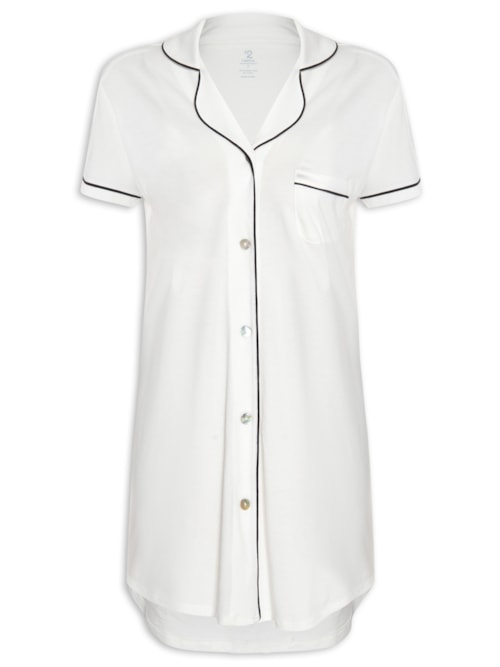 Camisola Manga Curta De Algodão Pima Com Botão - Branco