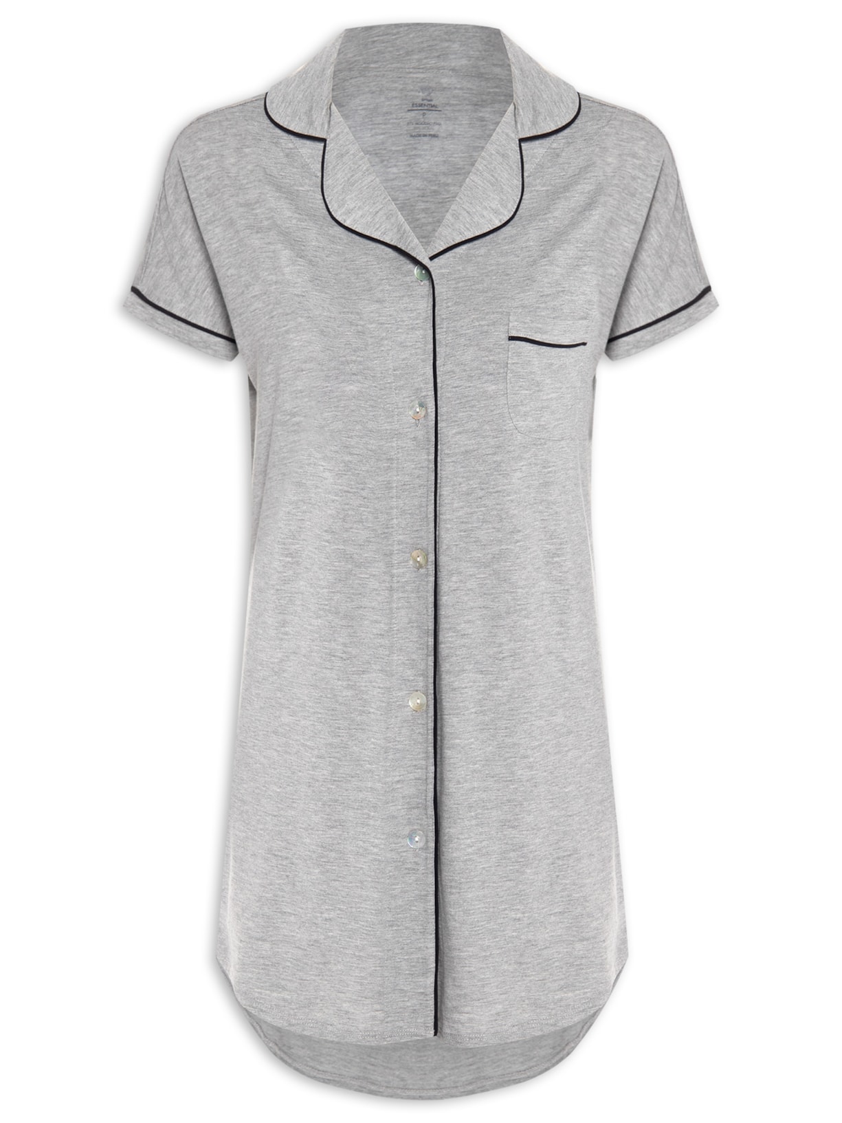 Camisola Manga Curta De Algodão Pima Com Botão - Cinza