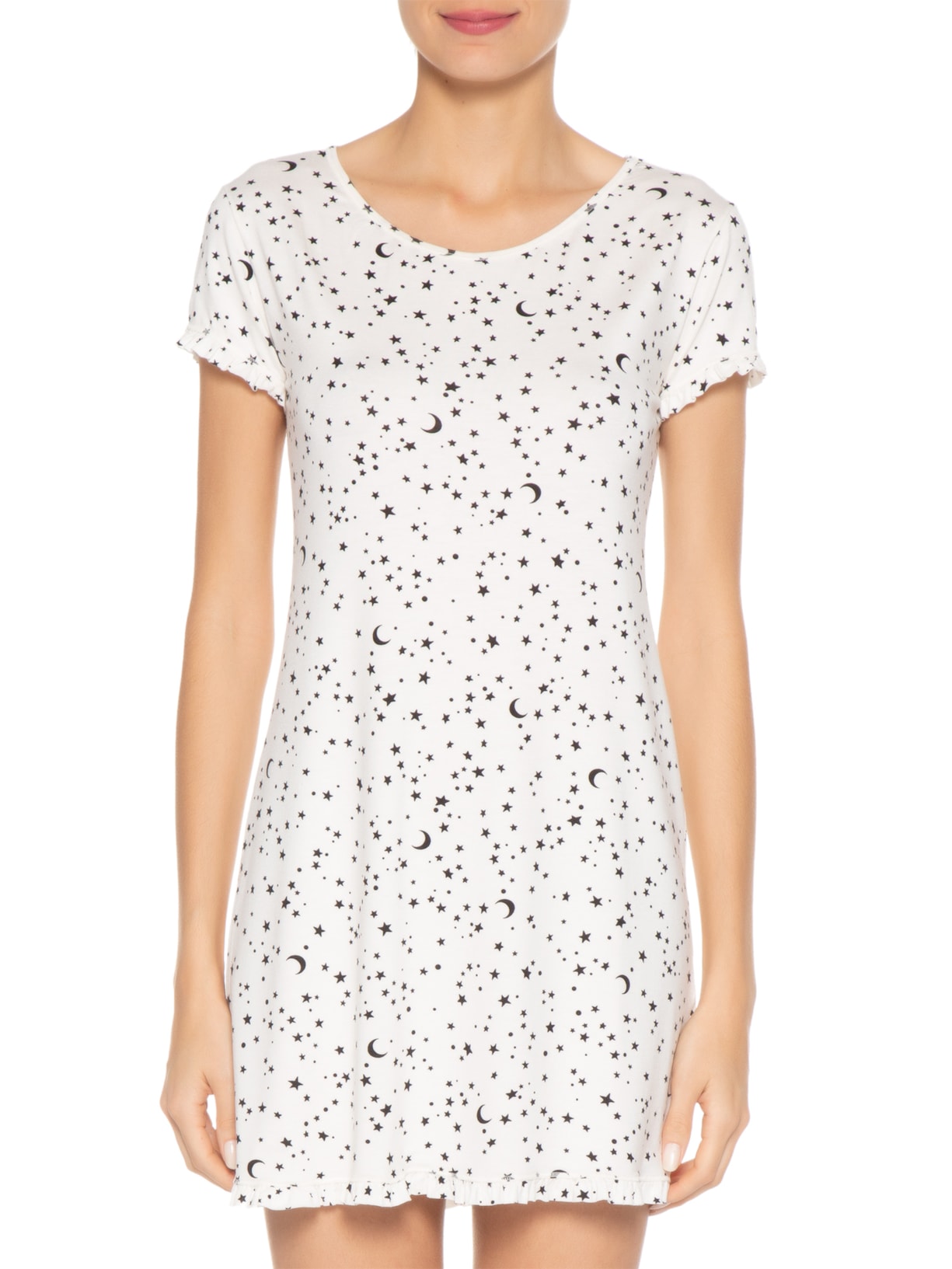 Camisola Manga Curta Malha Estrelas Branco Jogê