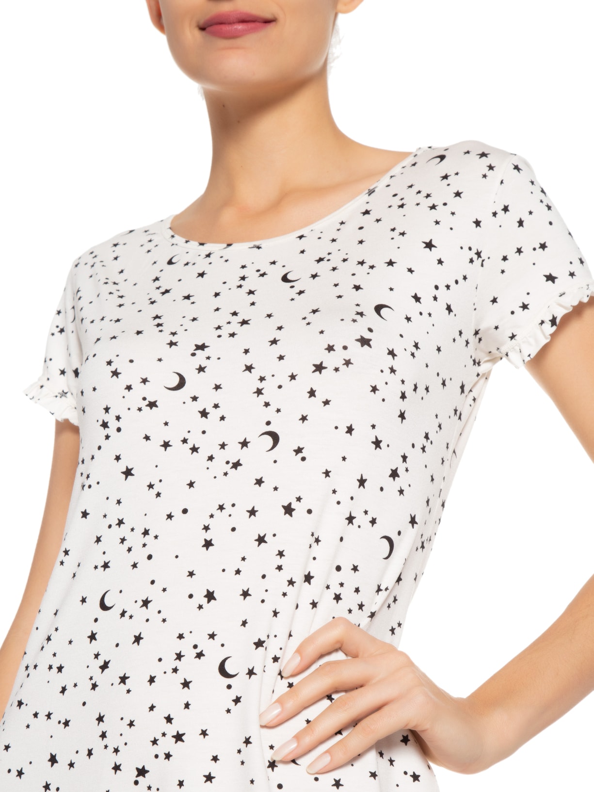 Camisola Manga Curta Malha Estrelas Branco Jogê