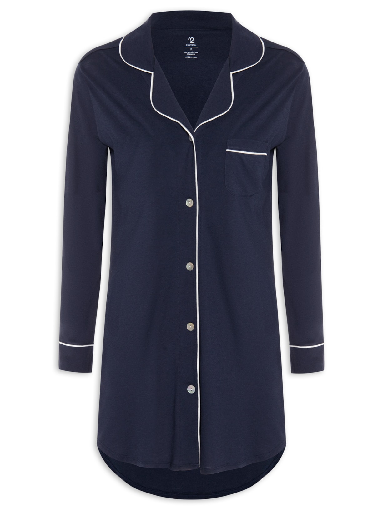 Camisola Manga Longa De Algodão Pima Com Botão - Azul