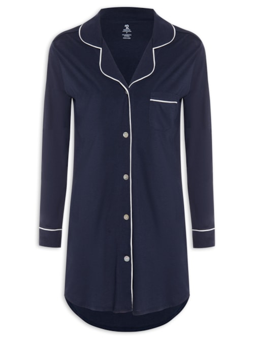 Camisola Manga Longa De Algodão Pima Com Botão - Azul