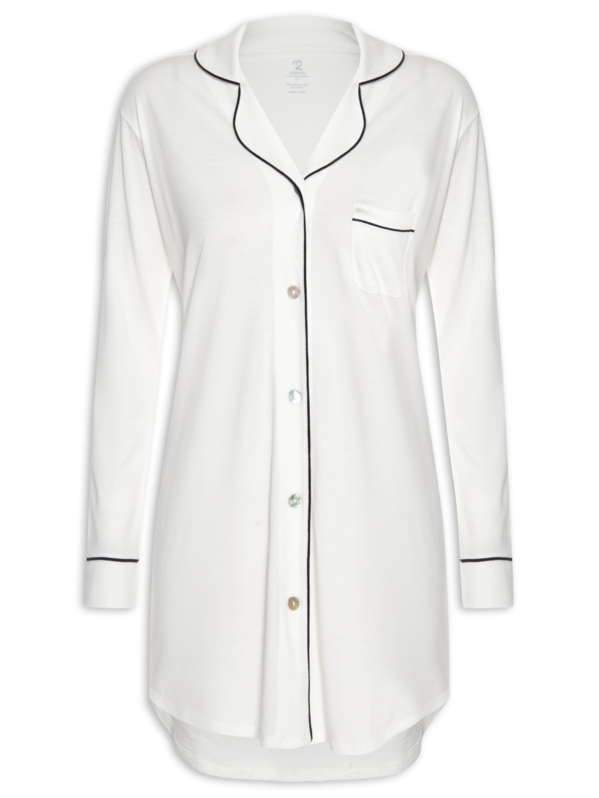 Camisola Manga Longa De Algodão Pima Com Botão - Branco