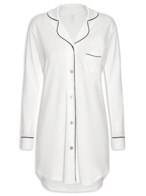 Camisola Manga Longa De Algodão Pima Com Botão - Branco