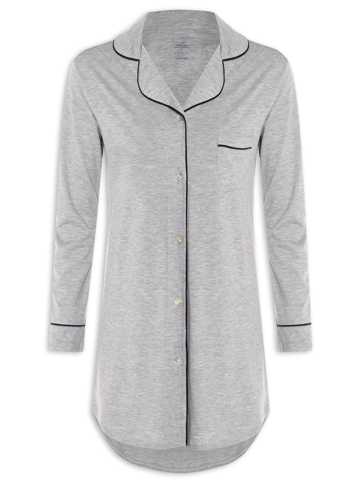 Camisola Manga Longa De Algodão Pima Com Botão - Cinza