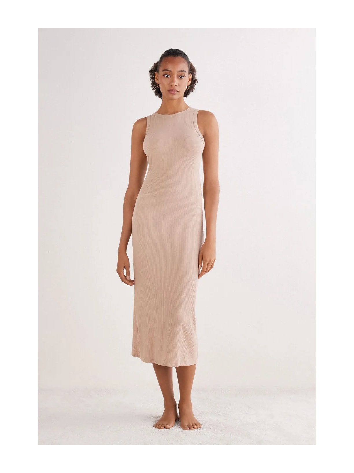 Camisola Midi Em Viscose Canelada Your Everyday Wear Bege Intimissimi