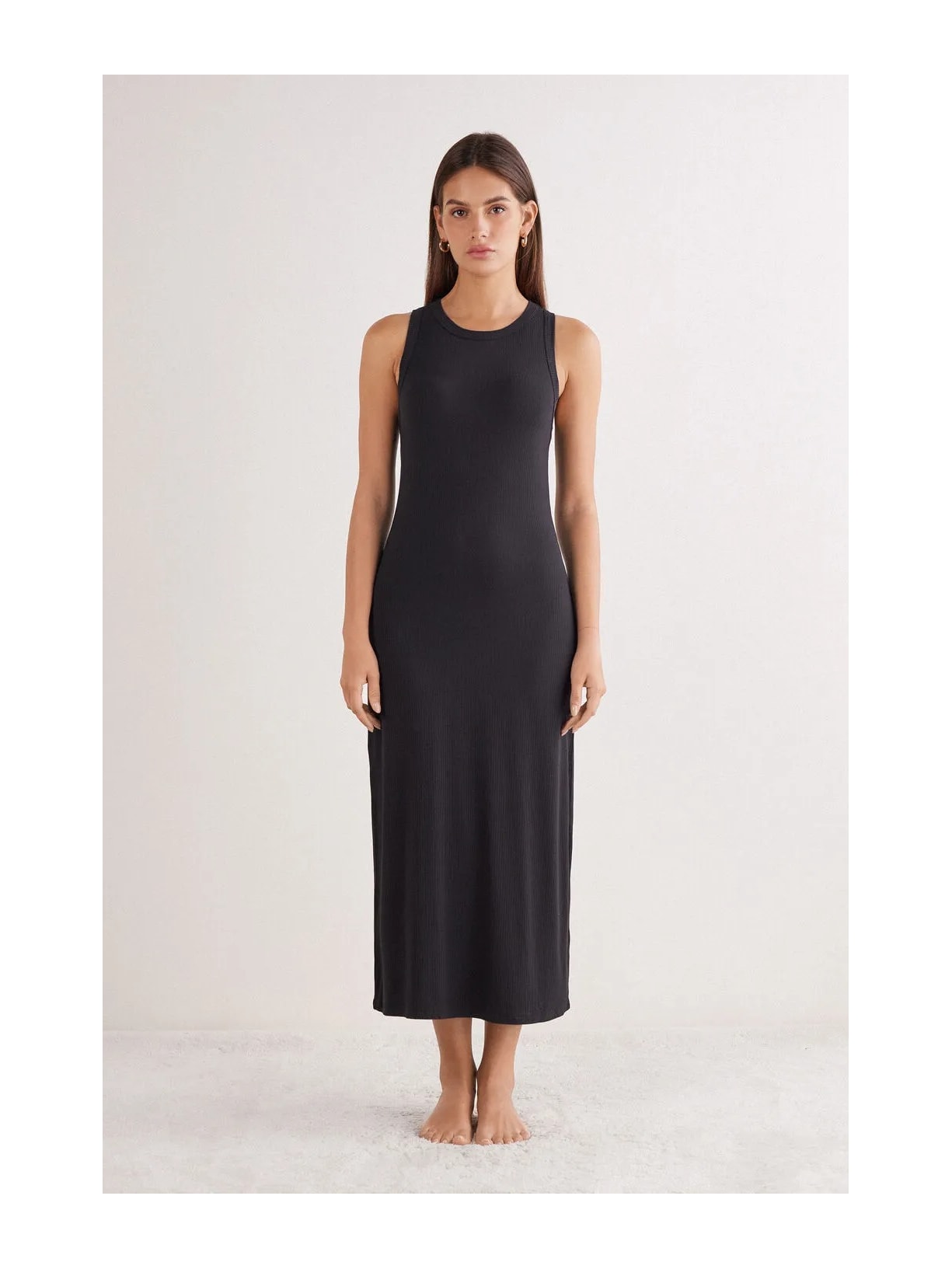 Camisola Midi Em Viscose Canelada Your Everyday Wear Preto Intimissimi