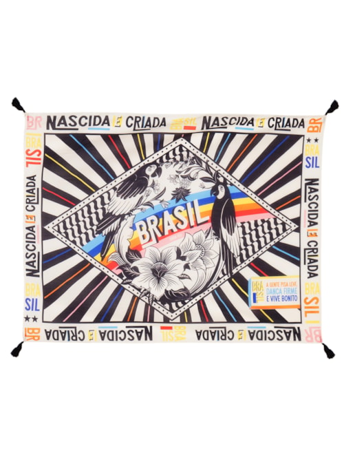 Canga Feminina Bandeira Gráfico Rainbow PB - Branco