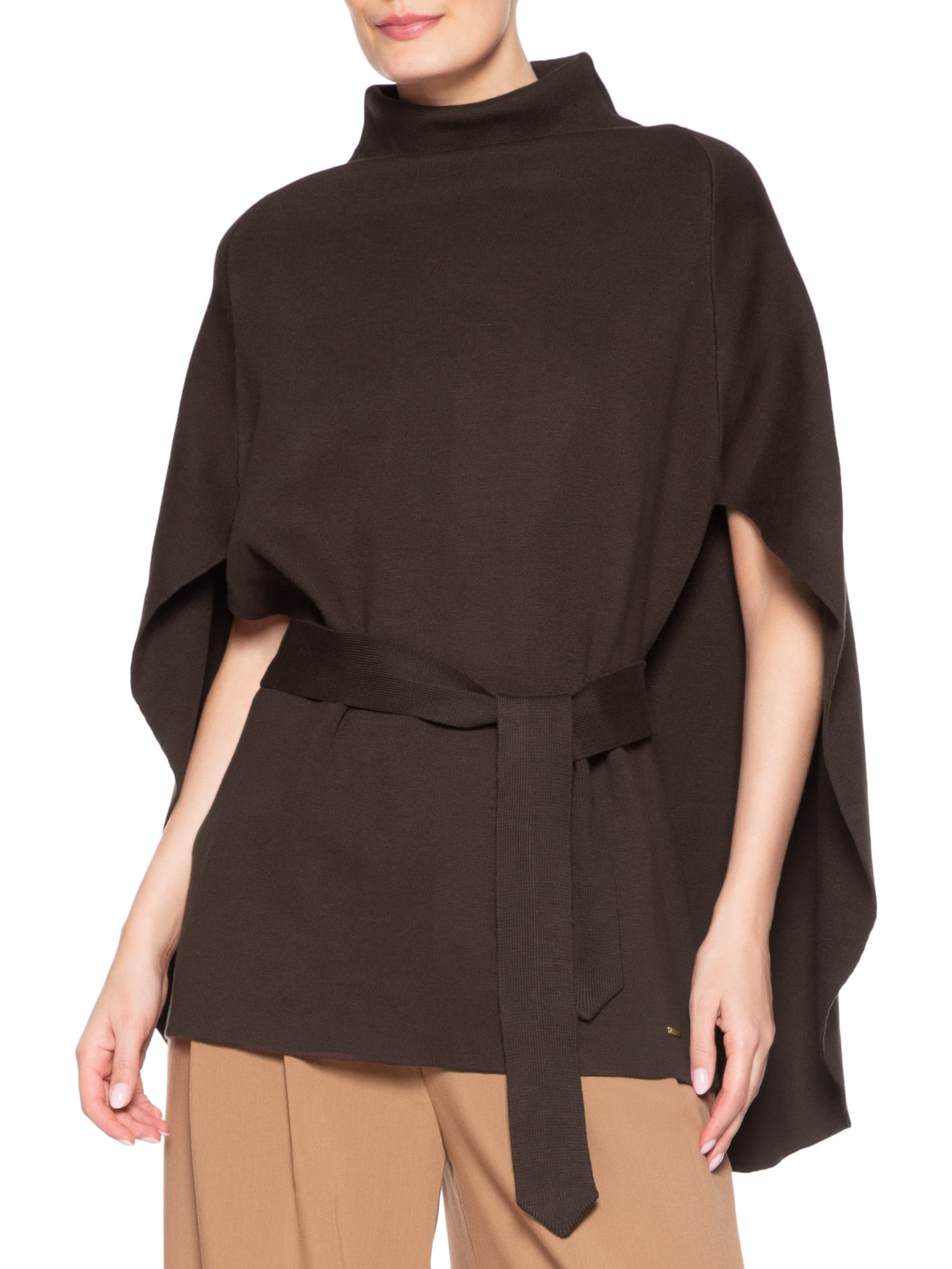 Capa Feminina Mininal Com Cinto Marrom Anselmi