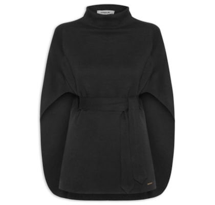 Capa Feminina Mininal Com Cinto - Preto