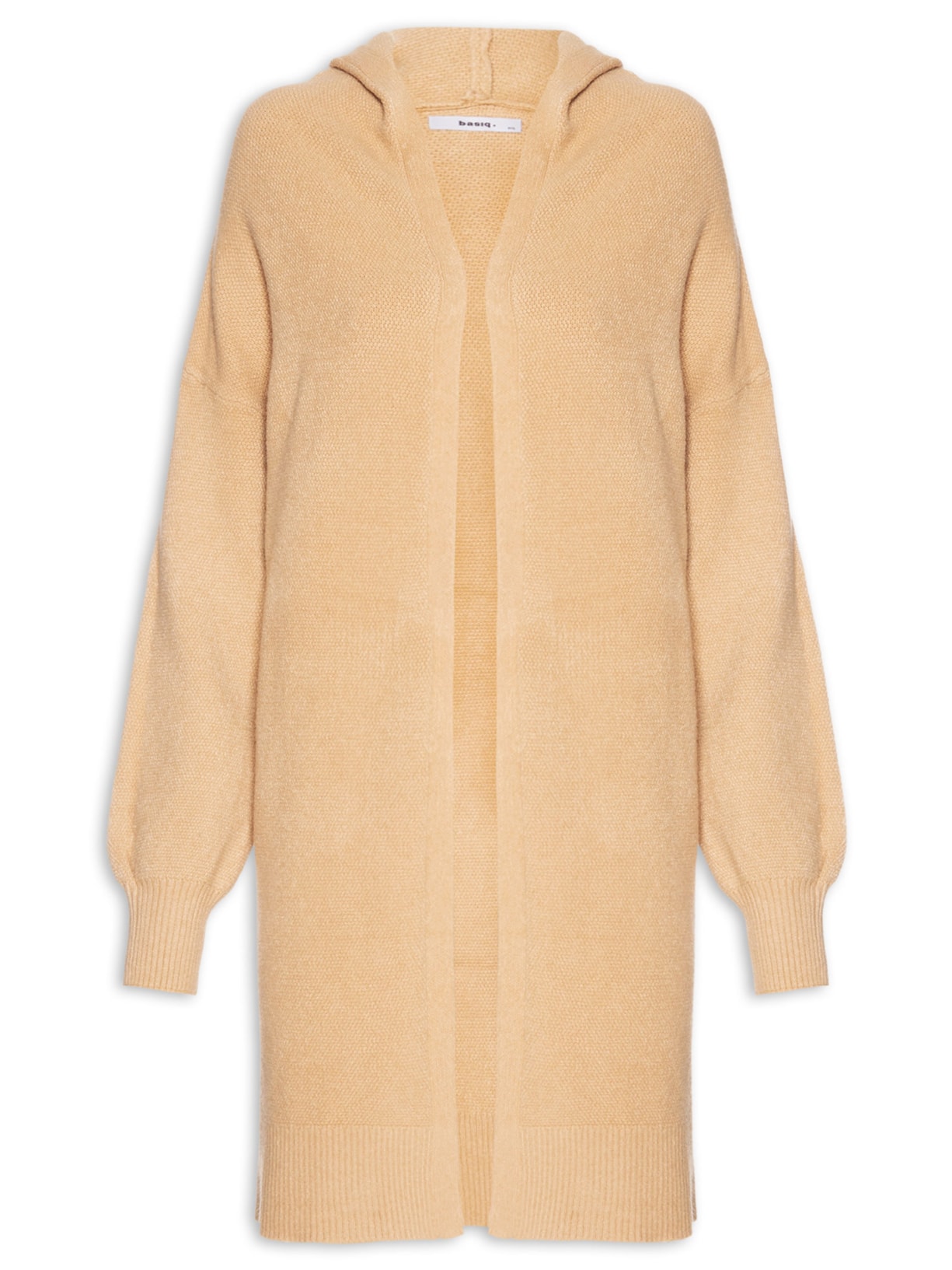 Cardigã Feminino Alongada Com Capuz Bege Basiq
