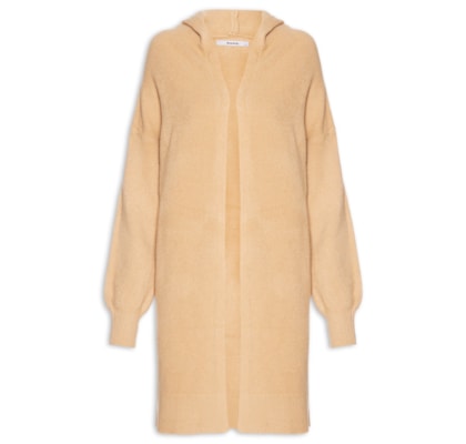 Cardigã Feminino Alongada Com Capuz - Bege