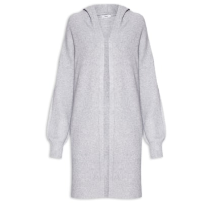 Cardigã Feminino Alongada Com Capuz - Cinza