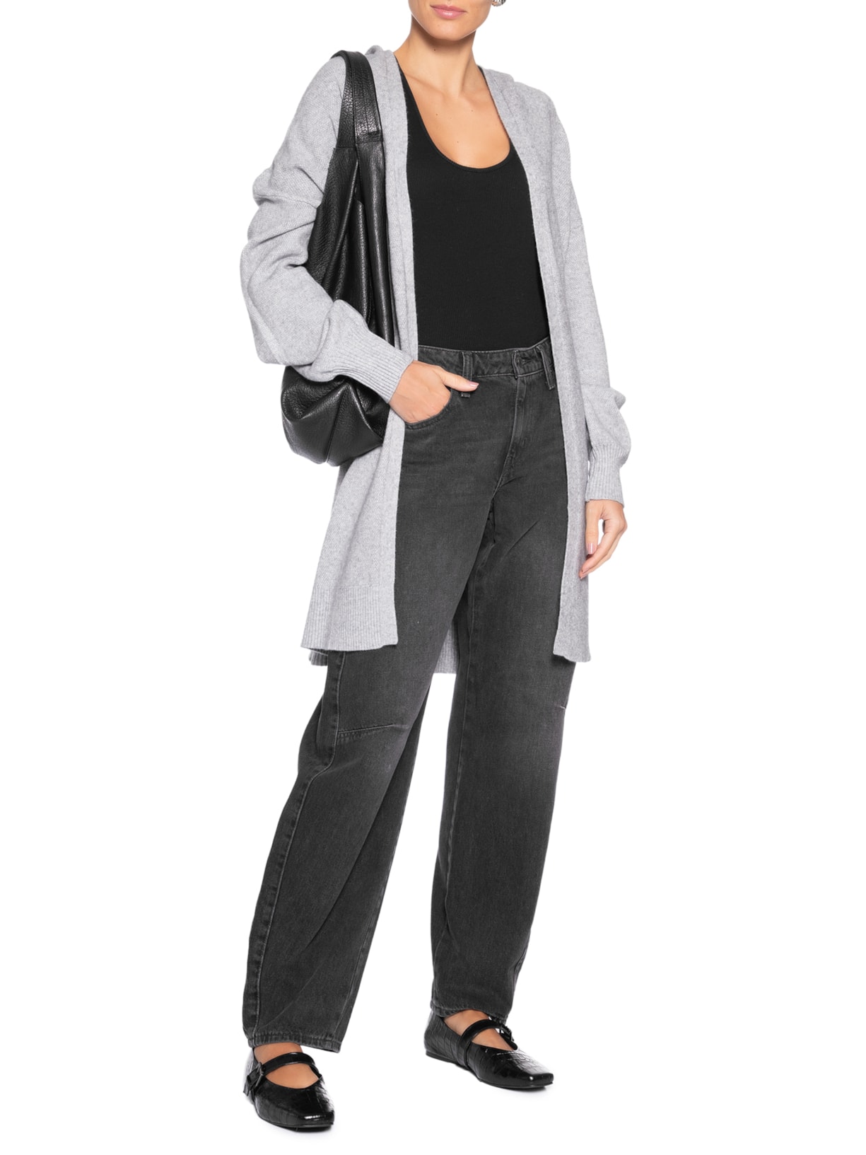 Cardigã Feminino Alongada Com Capuz Cinza Basiq