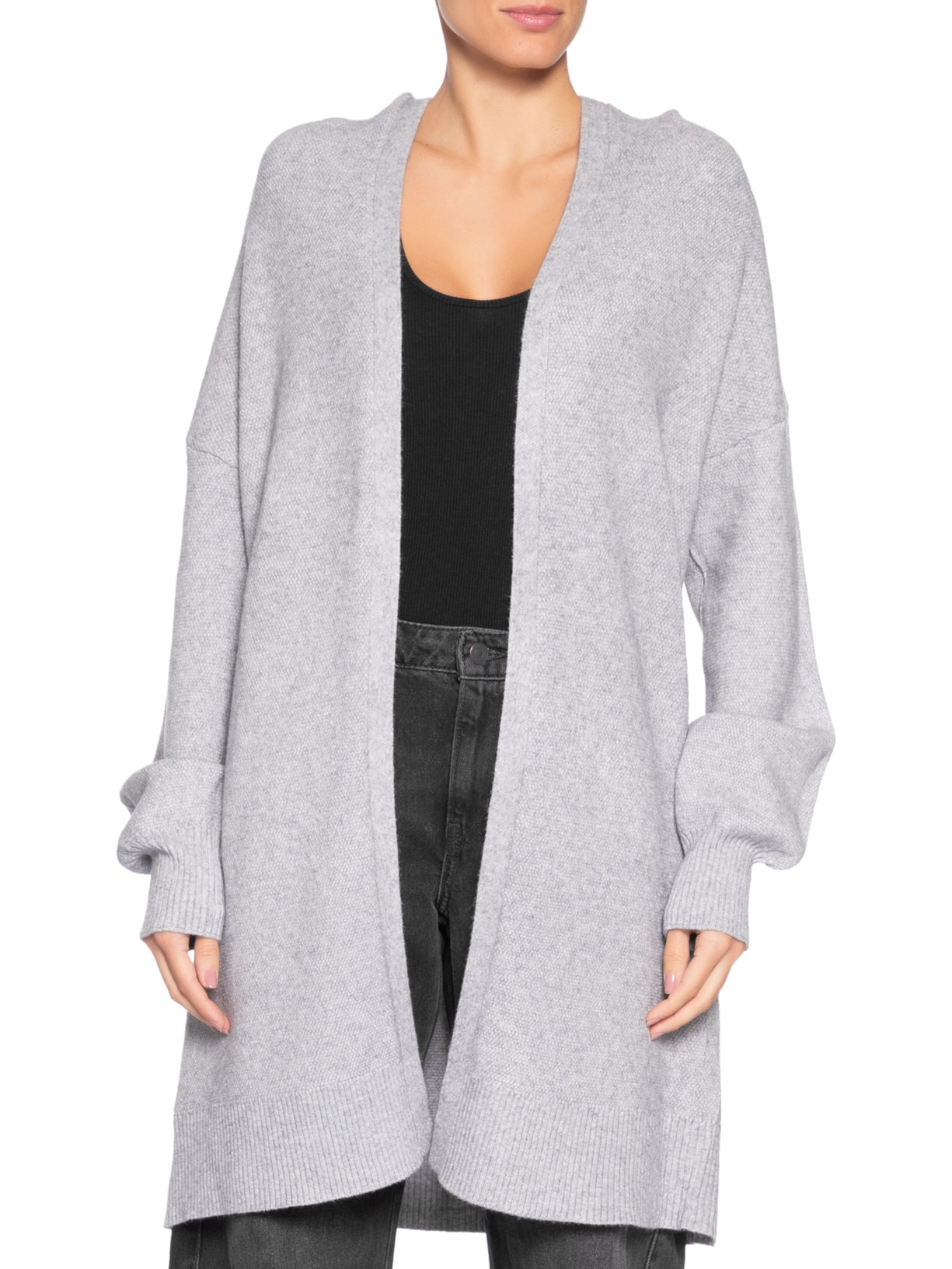 Cardigã Feminino Alongada Com Capuz Cinza Basiq