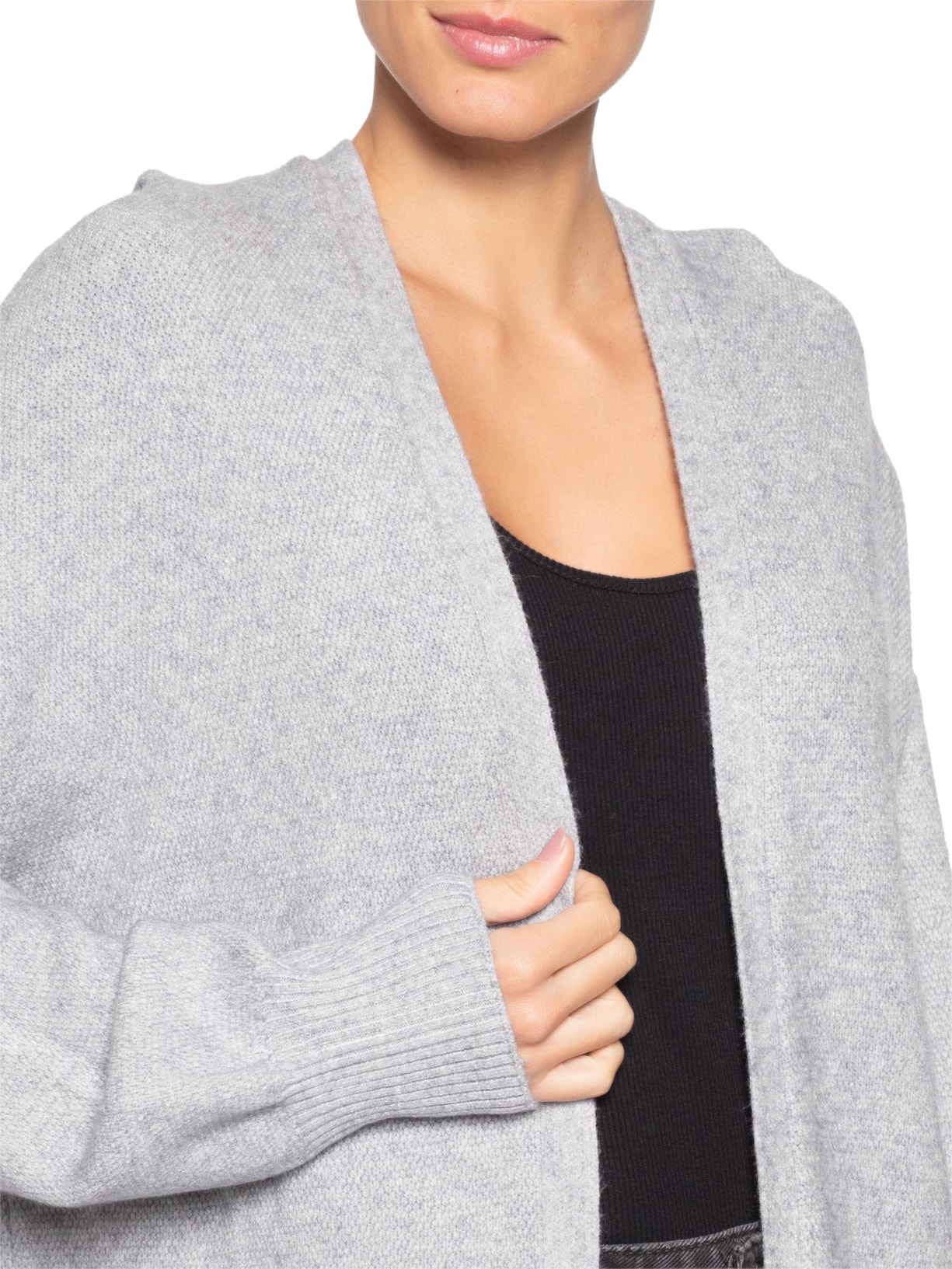 Cardigã Feminino Alongada Com Capuz Cinza Basiq