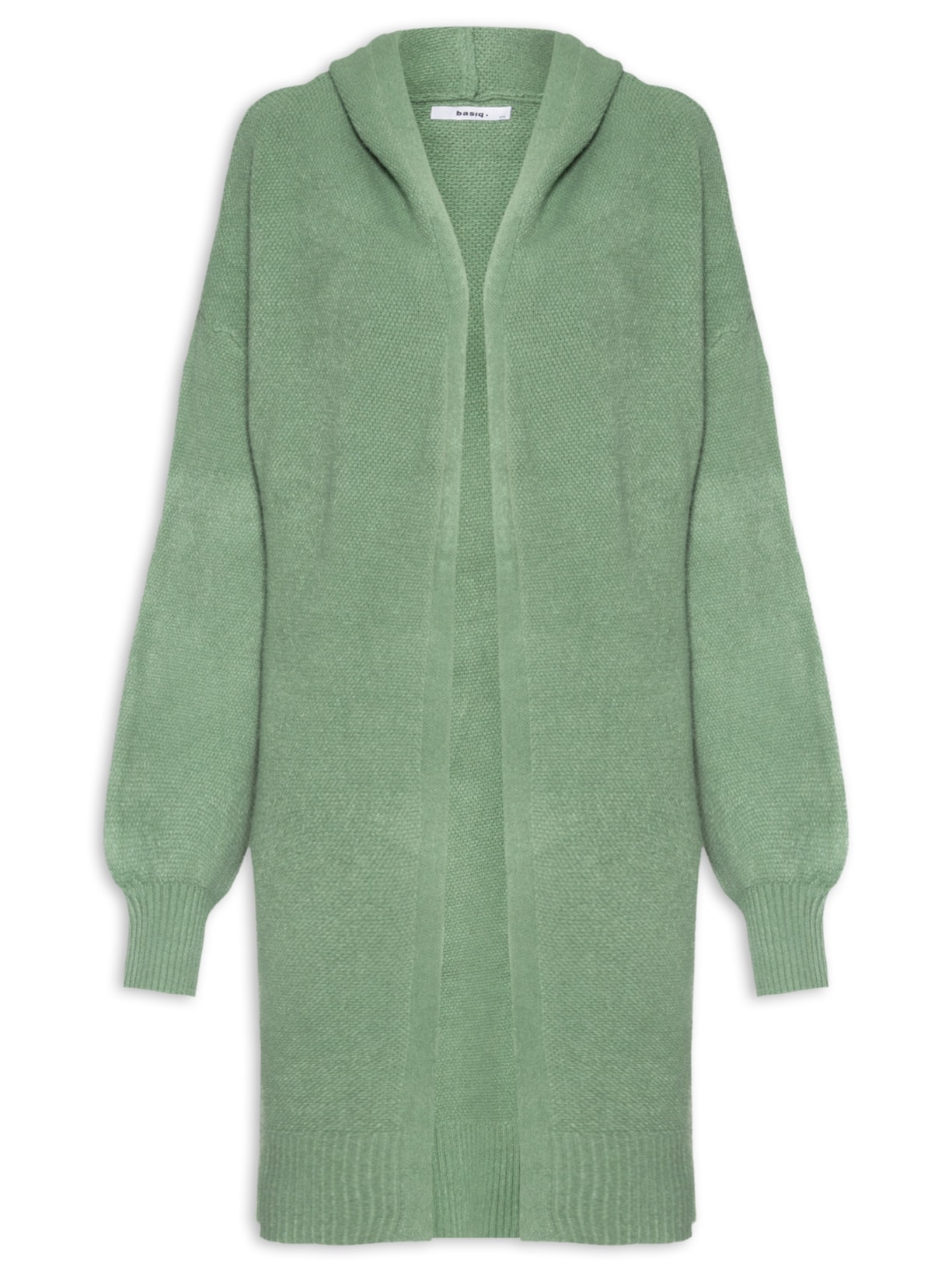 Cardigã Feminino Alongada Com Capuz Verde Basiq