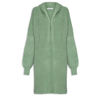 Cardigã Feminino Alongada Com Capuz - Verde