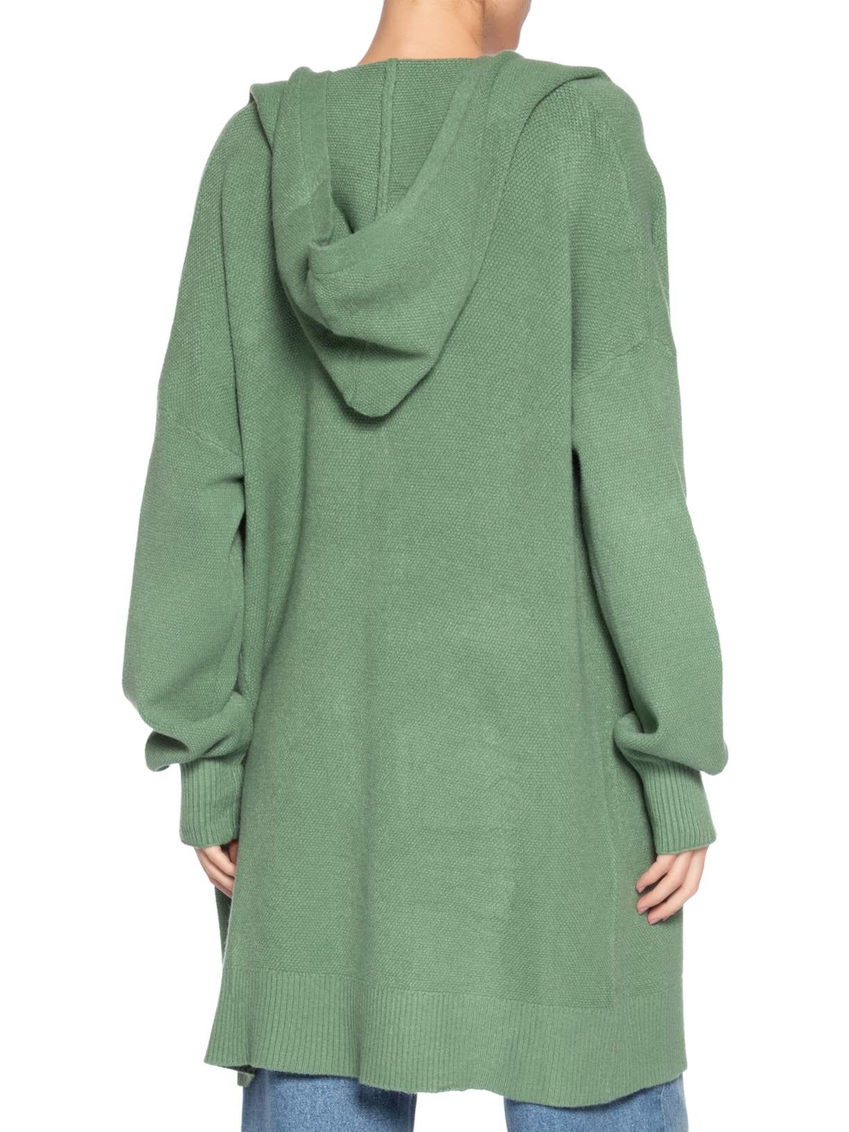 Cardigã Feminino Alongada Com Capuz Verde Basiq