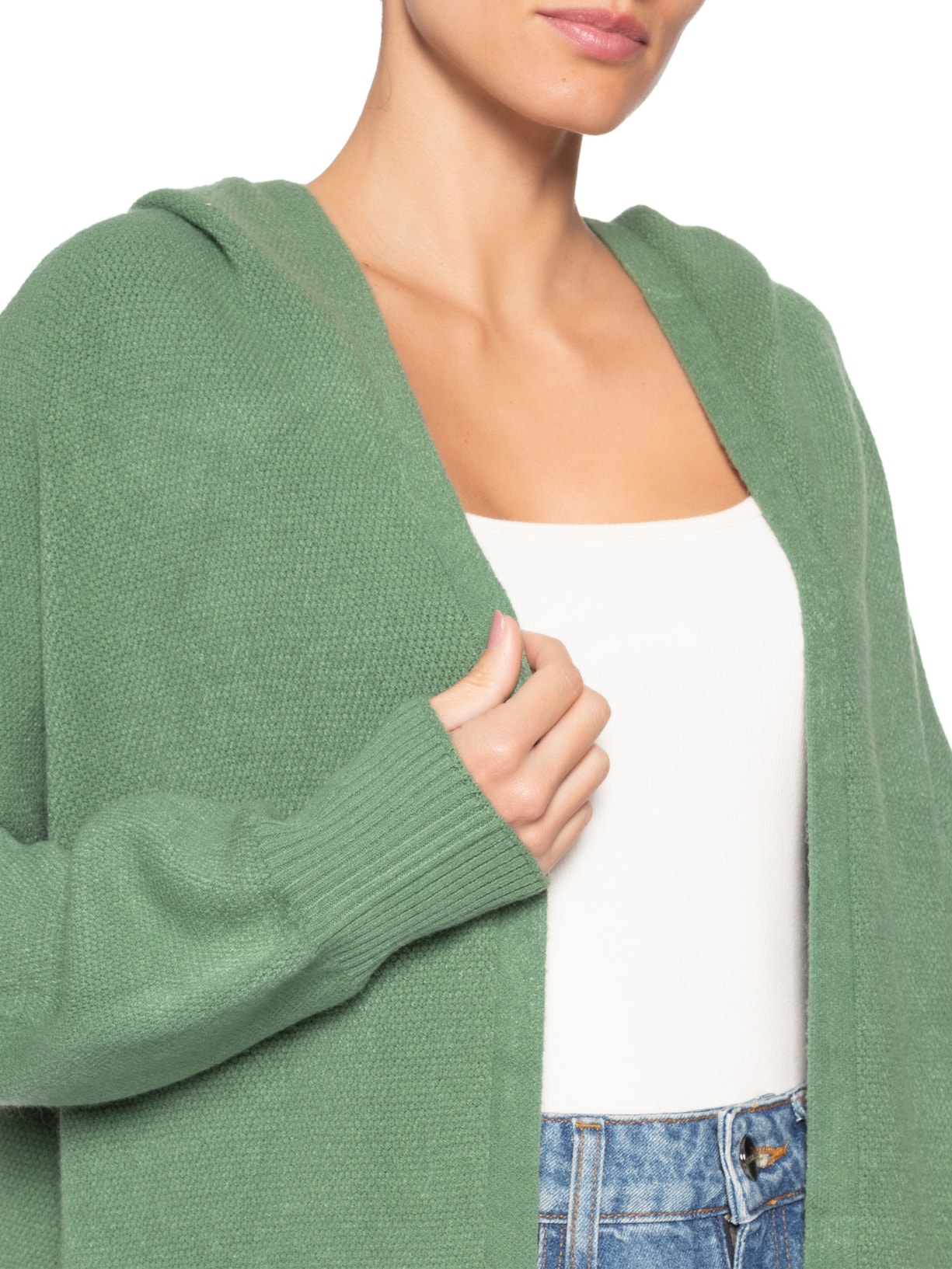 Cardigã Feminino Alongada Com Capuz Verde Basiq