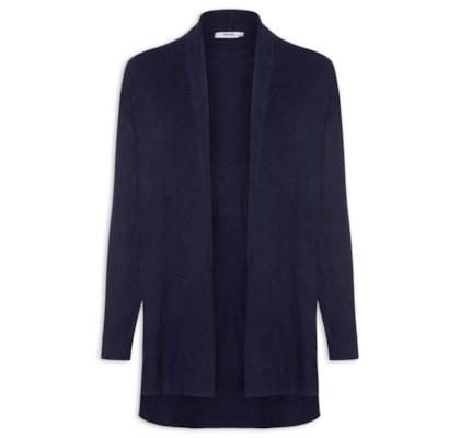 Cardigã Feminino Alongado Comfy Em Tricot - Azul