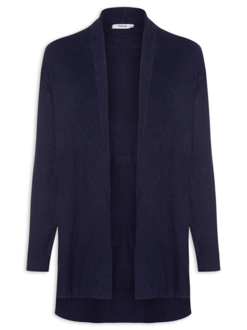Cardigã Feminino Alongado Comfy Em Tricot - Azul