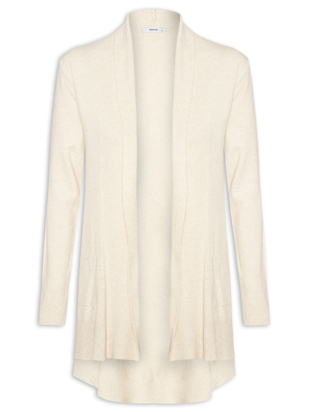 Cardigã Feminino Alongado Comfy Em Tricot Bege Basiq