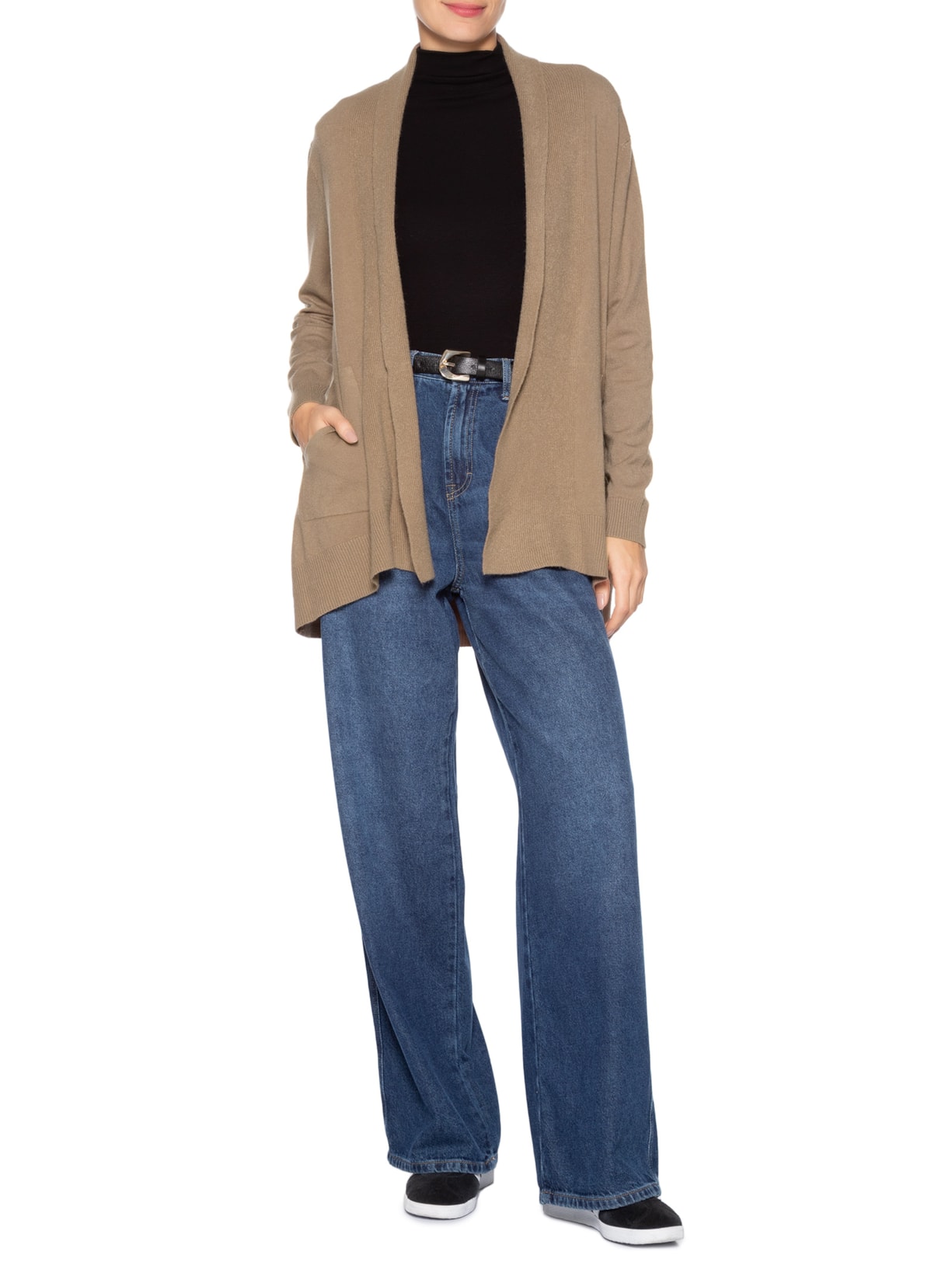 Cardigã Feminino Alongado Comfy Em Tricot Marrom Basiq