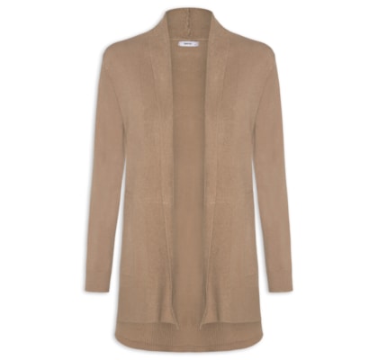 Cardigã Feminino Alongado Comfy Em Tricot - Marrom