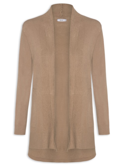 Cardigã Feminino Alongado Comfy Em Tricot - Marrom