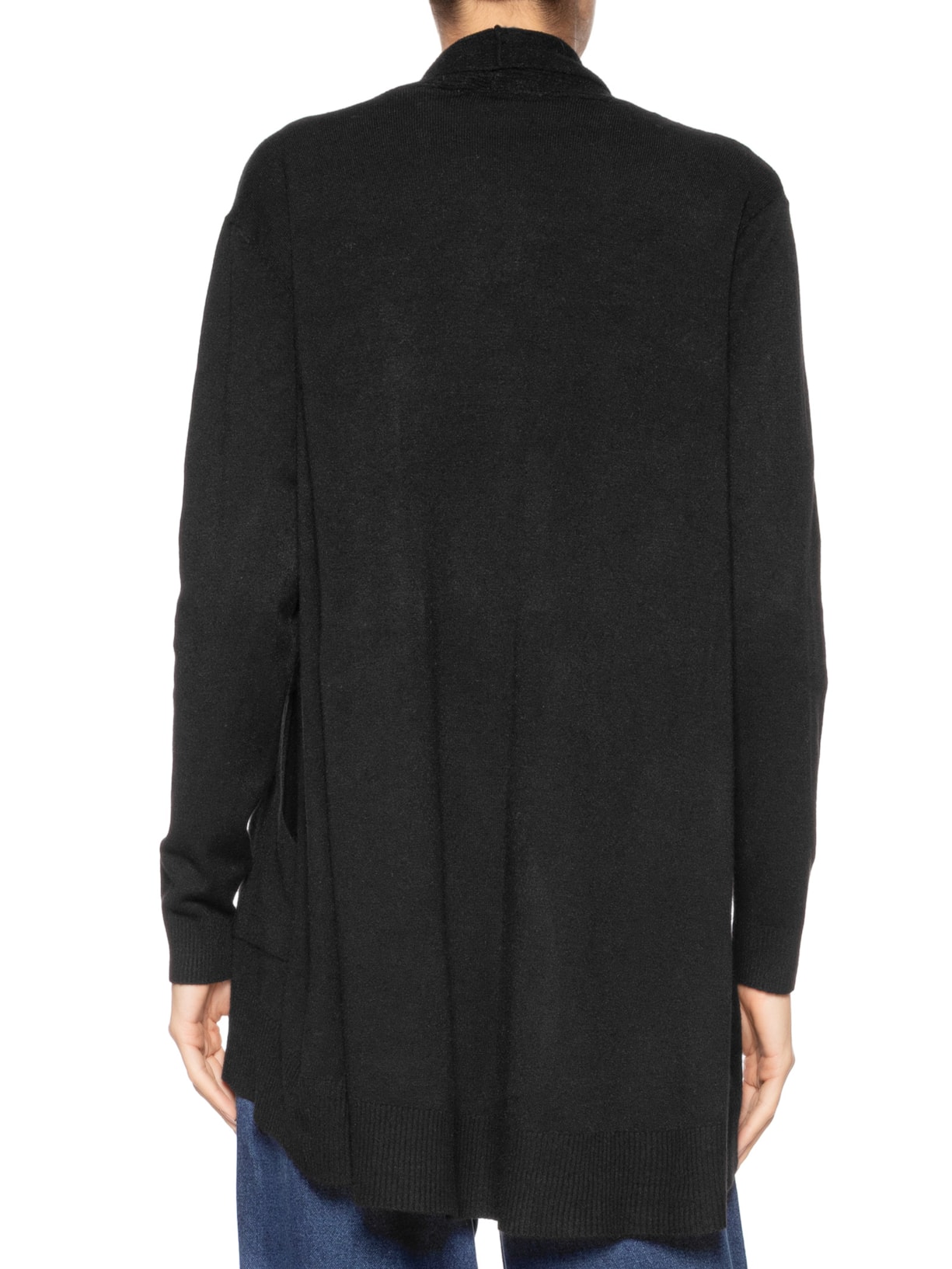 Cardigã Feminino Alongado Comfy Em Tricot Preto Basiq