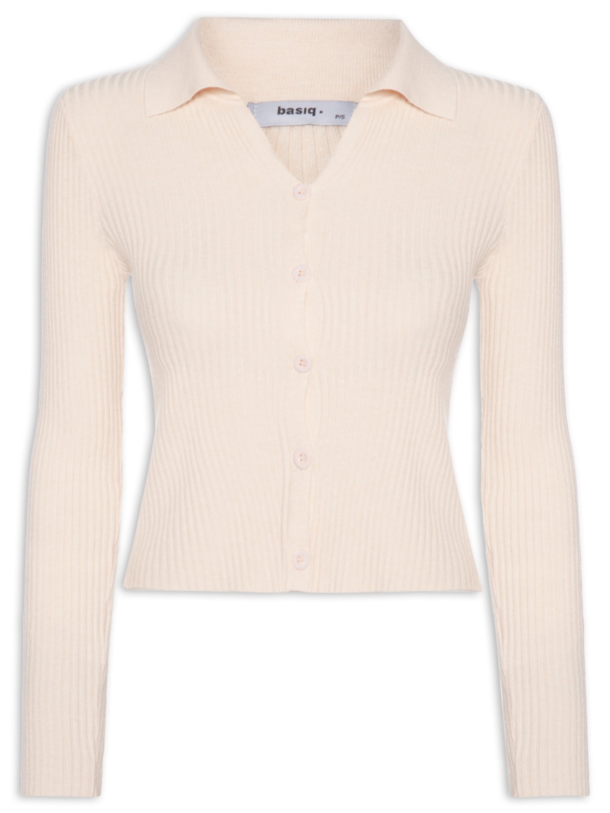 Cardigã Feminino Canelado Gola Polo - Bege