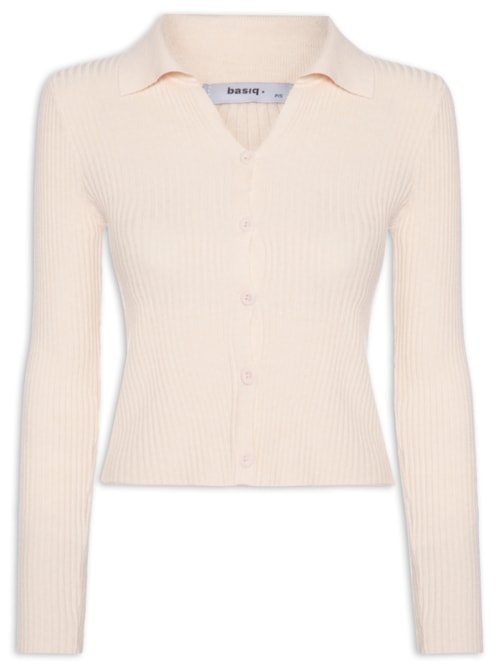 Cardigã Feminino Canelado Gola Polo - Bege