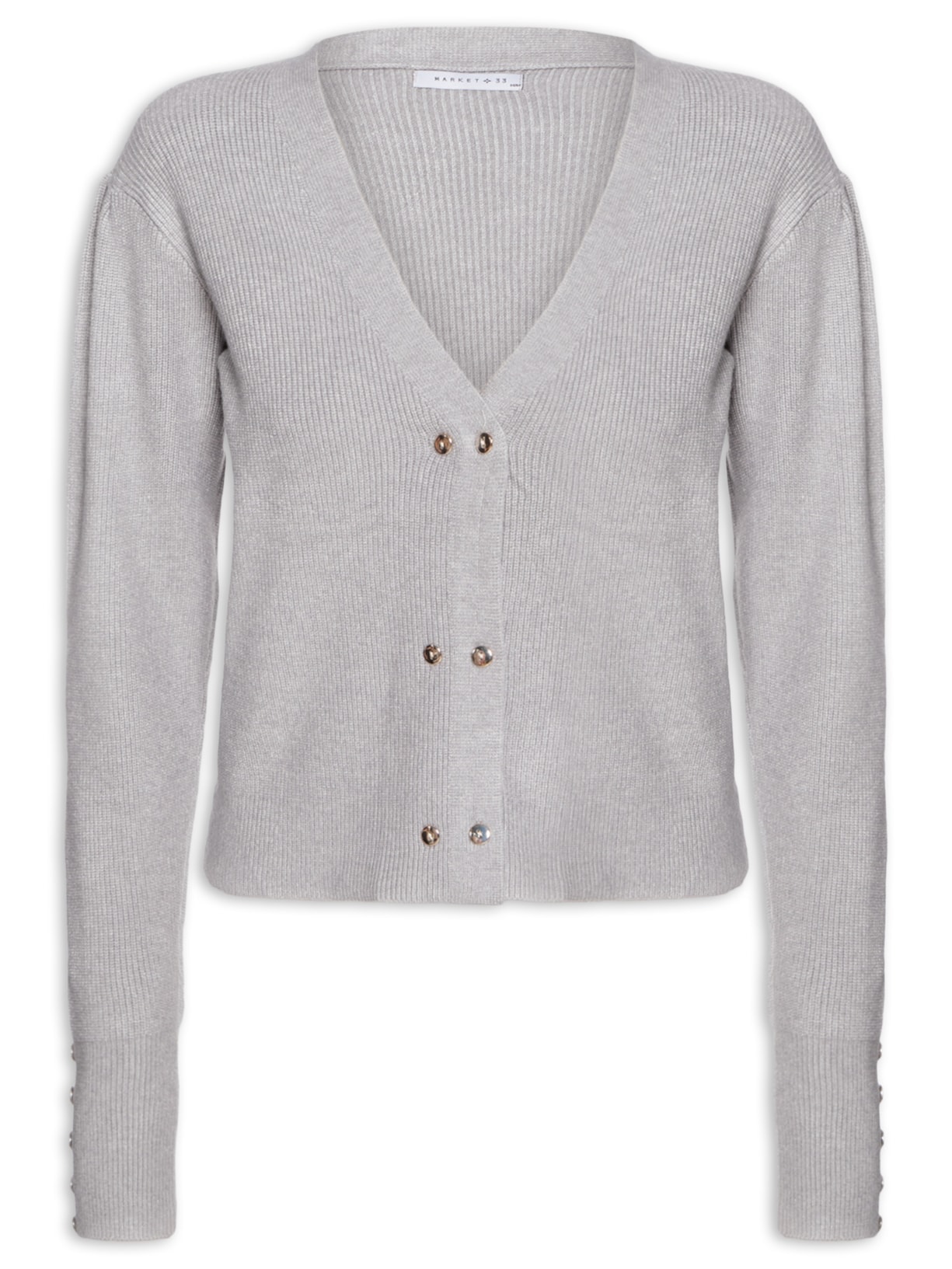 Cardigã Feminino Com Abotoamento Duplo - Cinza