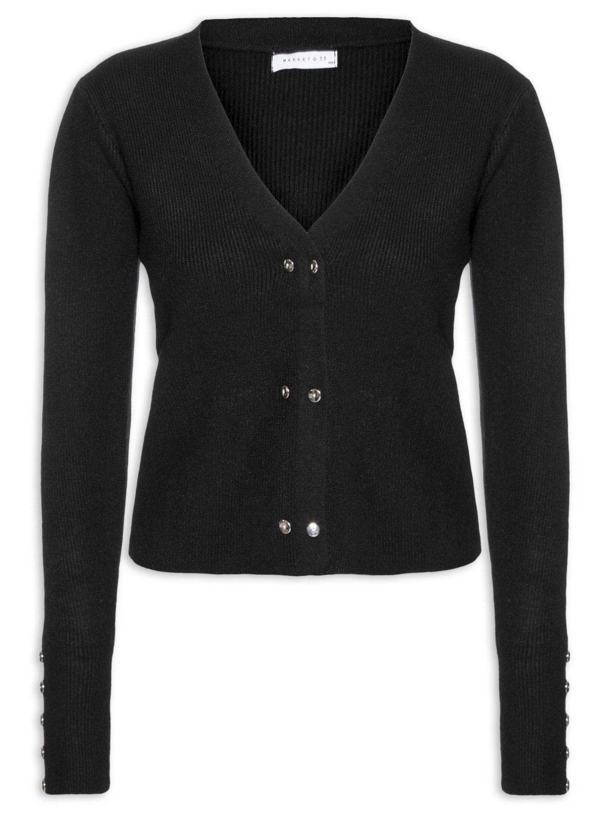 Cardigã Feminino Com Abotoamento Duplo - Preto