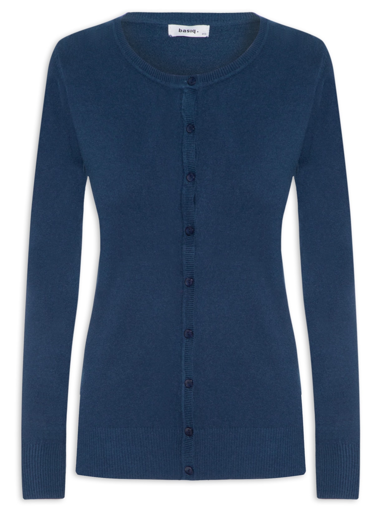 Cardigã Feminino com Abotoamento e Decote U - Azul