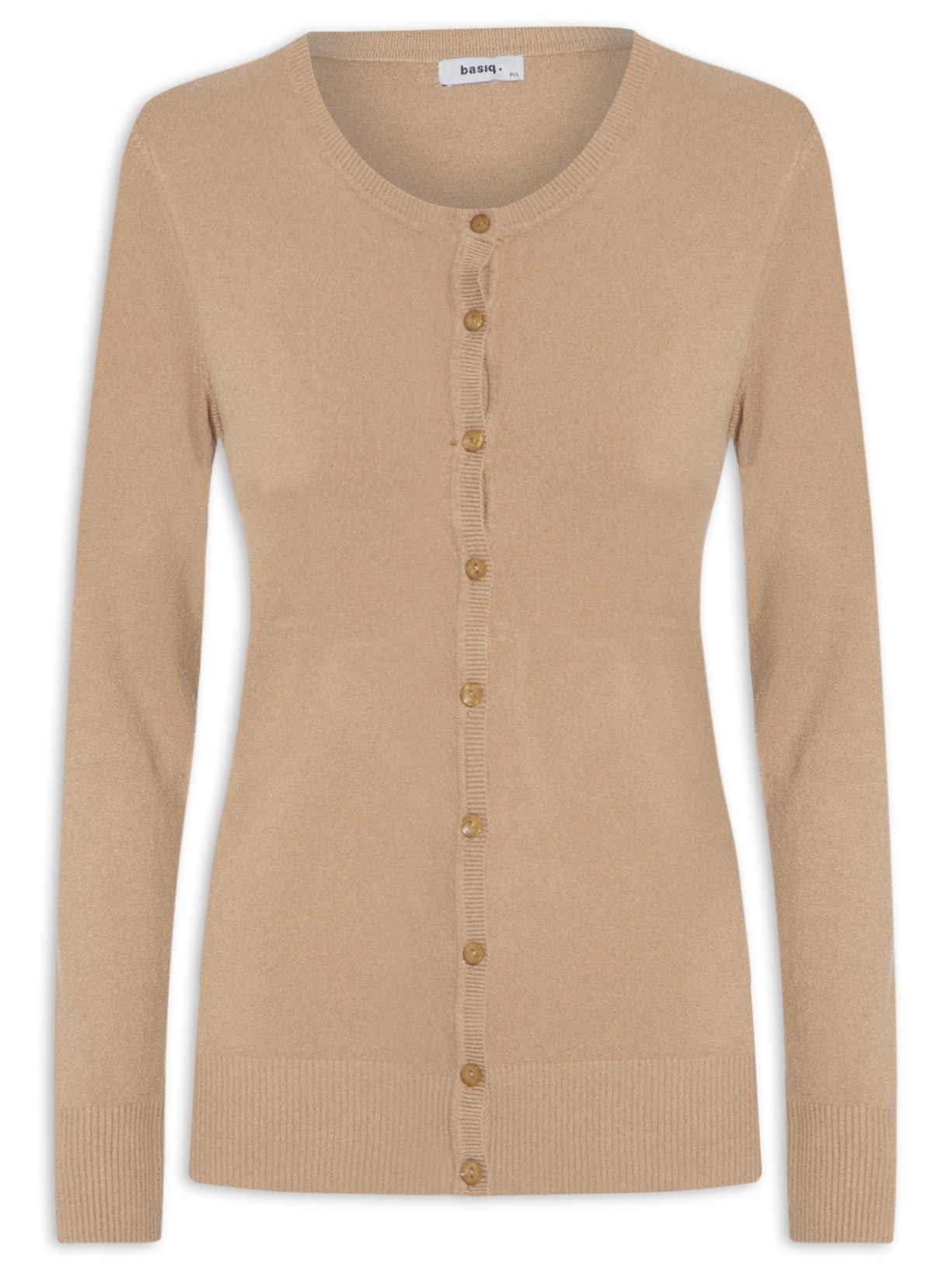Cardigã Feminino com Abotoamento e Decote U - Bege