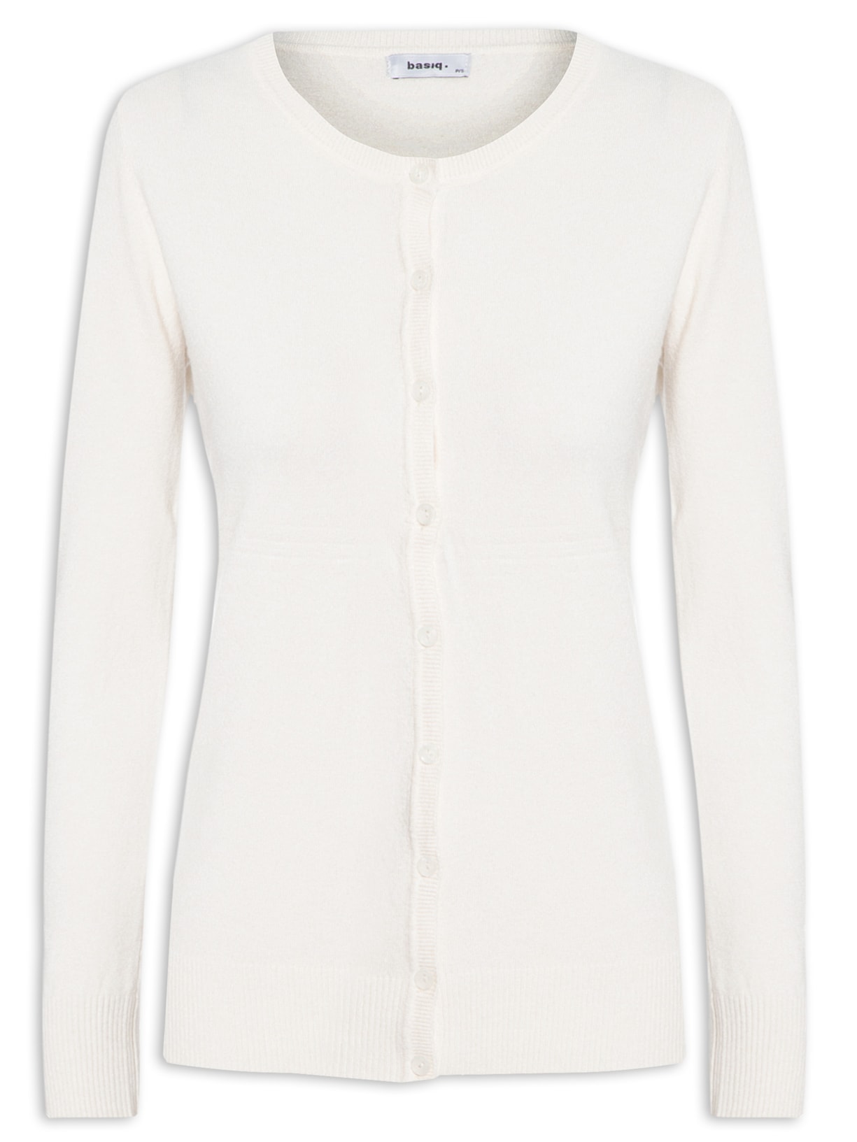 Cardigã Feminino com Abotoamento e Decote U - Off White