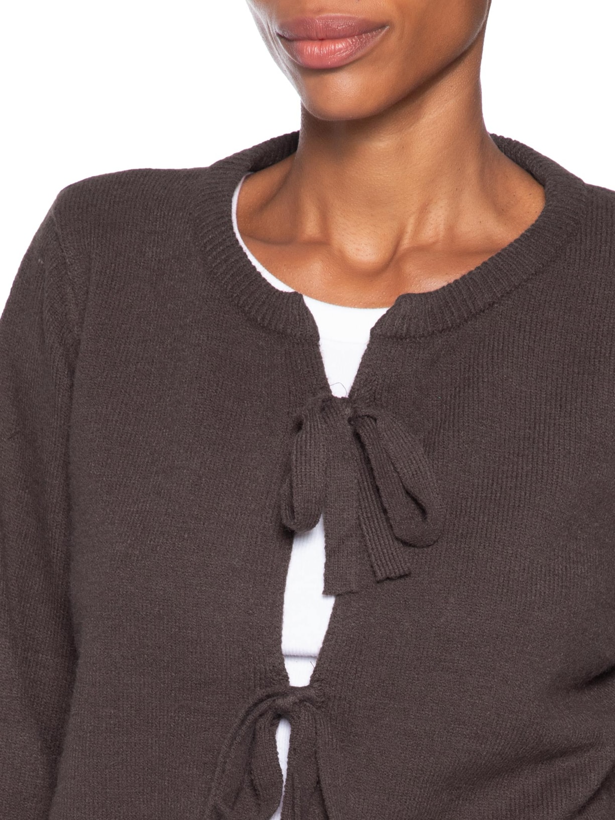 Cardigã Feminino Com Amarração Marrom Market 33