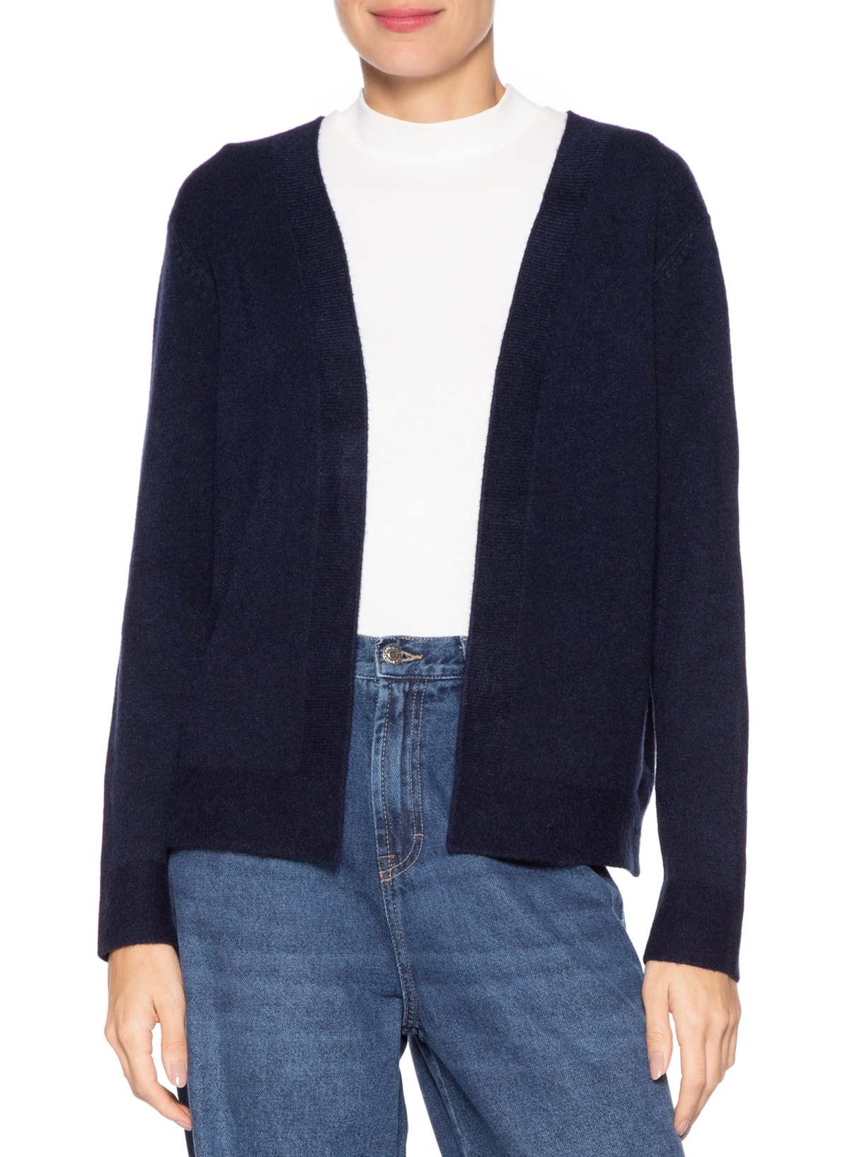 Cardigã Feminino Comfy Em Tricot Azul Basiq