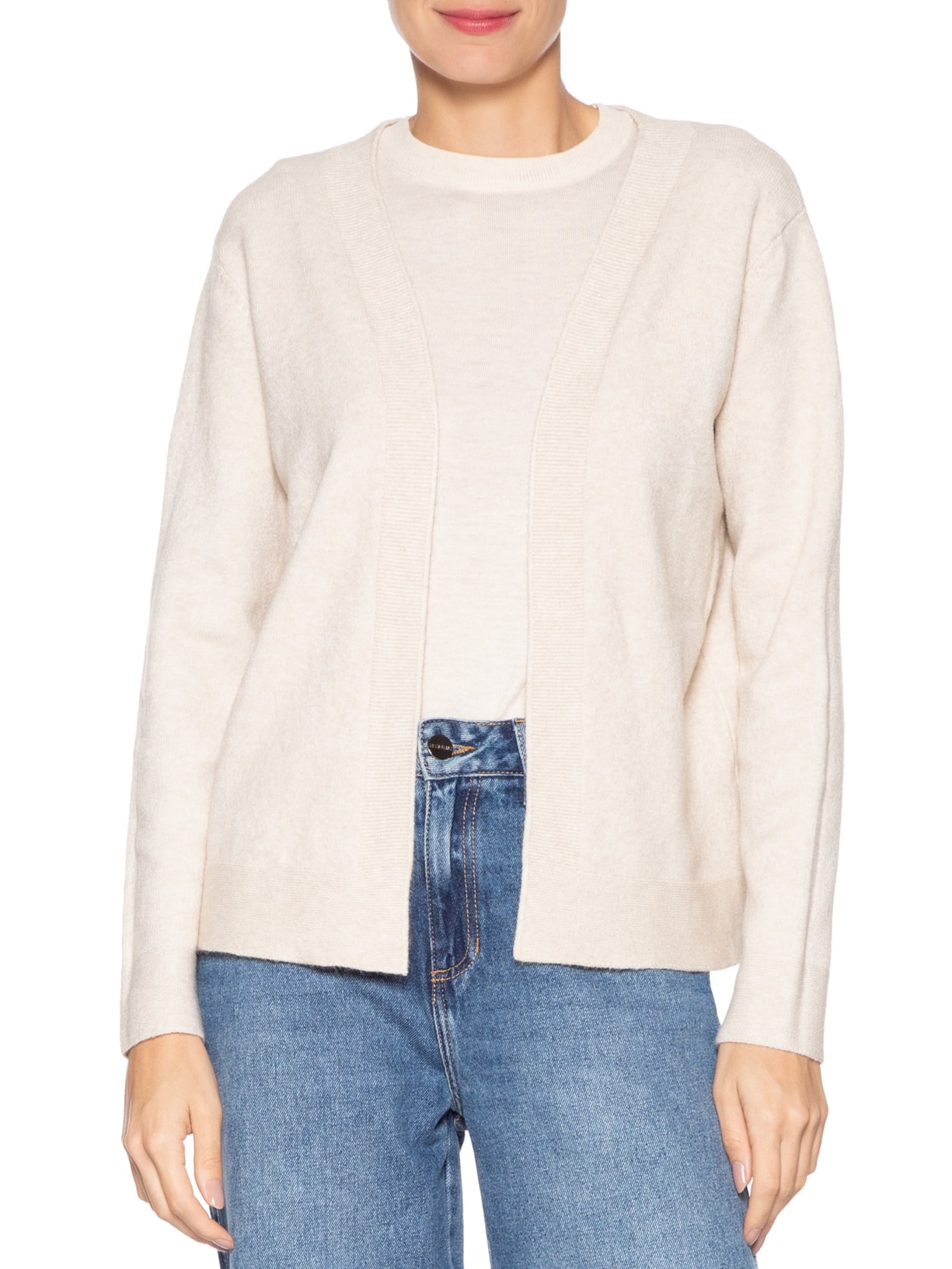 Cardigã Feminino Comfy Em Tricot Bege Basiq