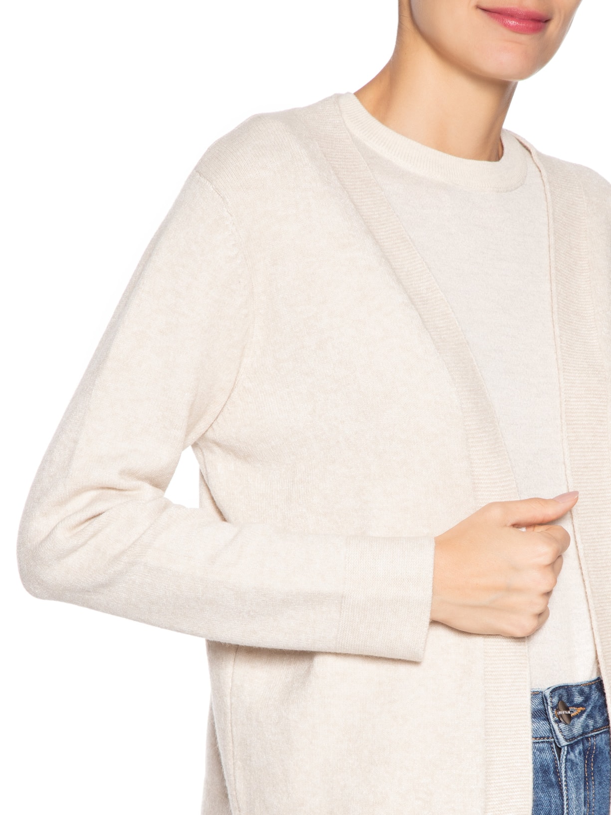 Cardigã Feminino Comfy Em Tricot Bege Basiq