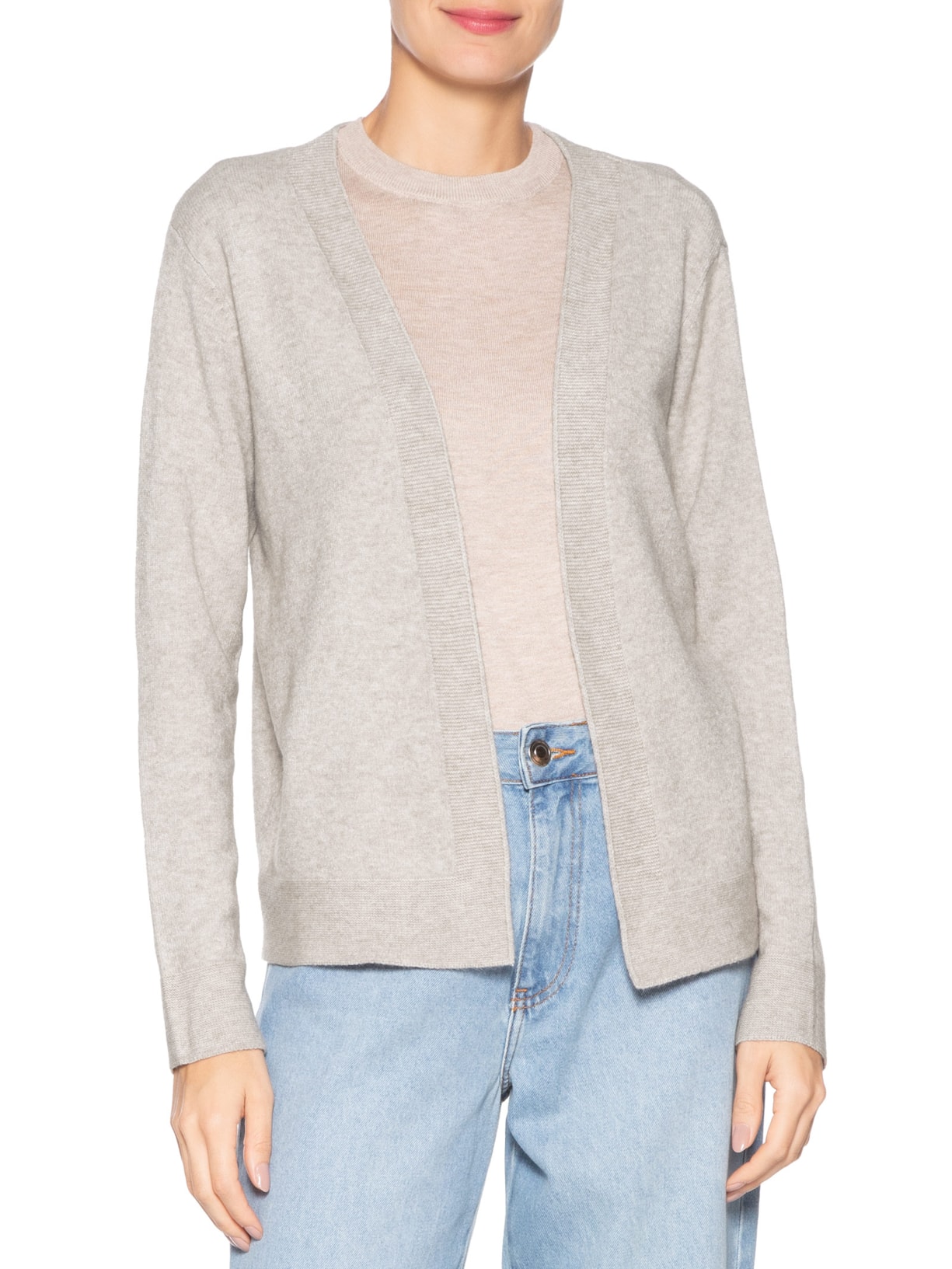 Cardigã Feminino Comfy Em Tricot Bege Basiq