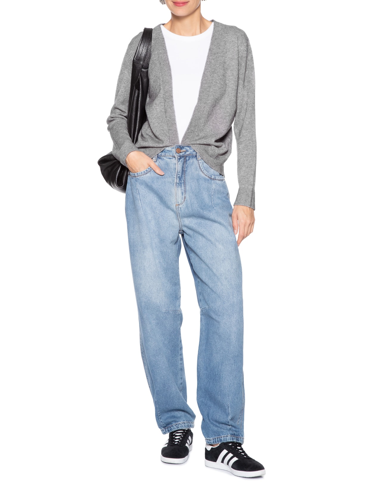 Cardigã Feminino Comfy Em Tricot Cinza Basiq