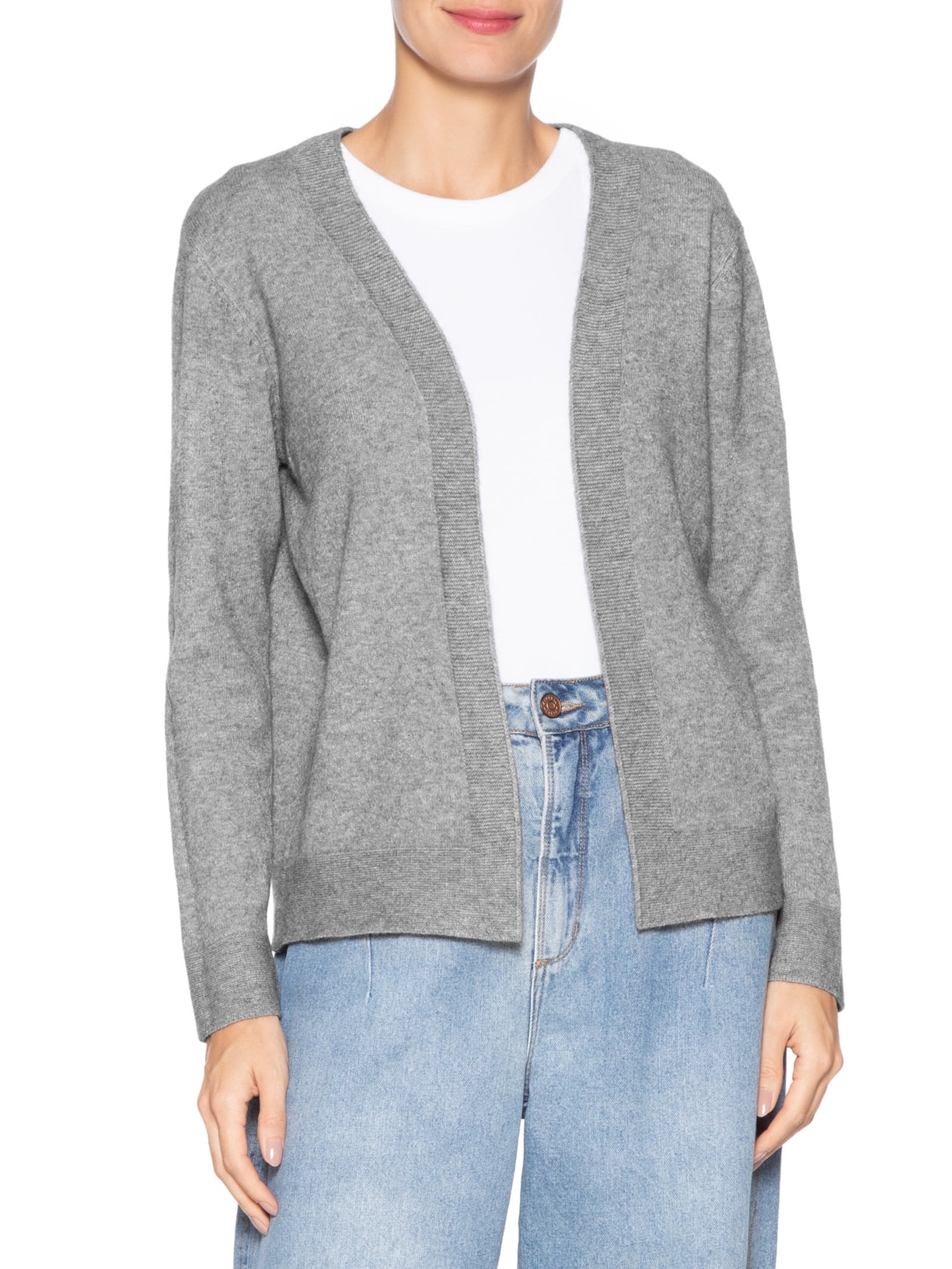 Cardigã Feminino Comfy Em Tricot Cinza Basiq