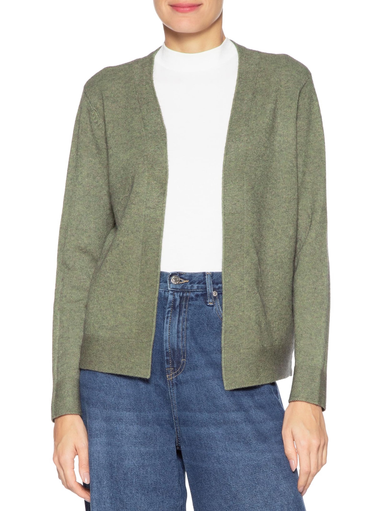 Cardigã Feminino Comfy Em Tricot Verde Basiq