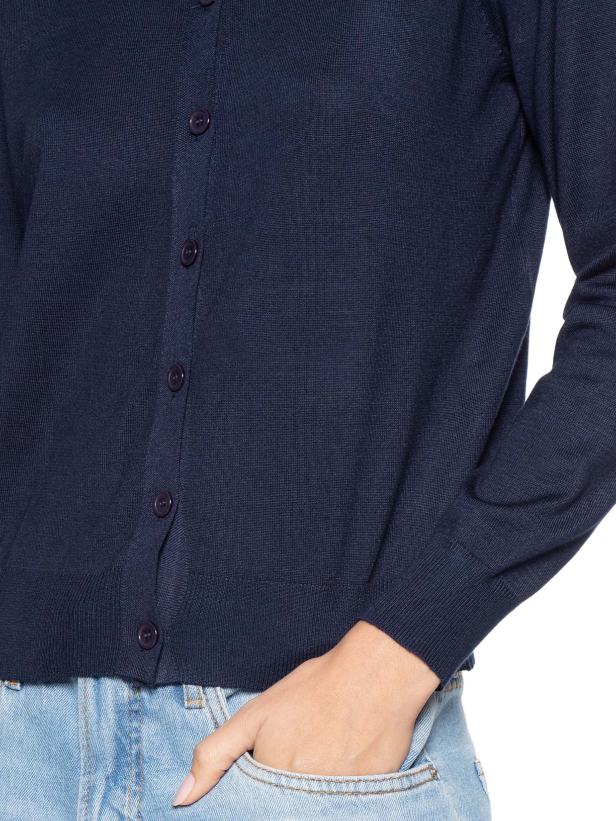 Cardigã Feminino Detalhe Bicolor Azul Basiq