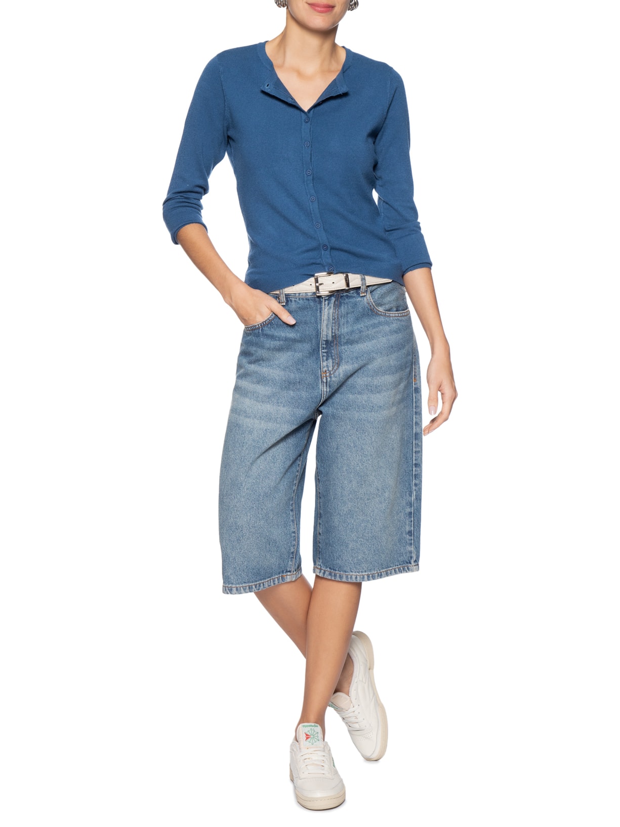 Cardigã Feminino Em Tricot Azul Basiq
